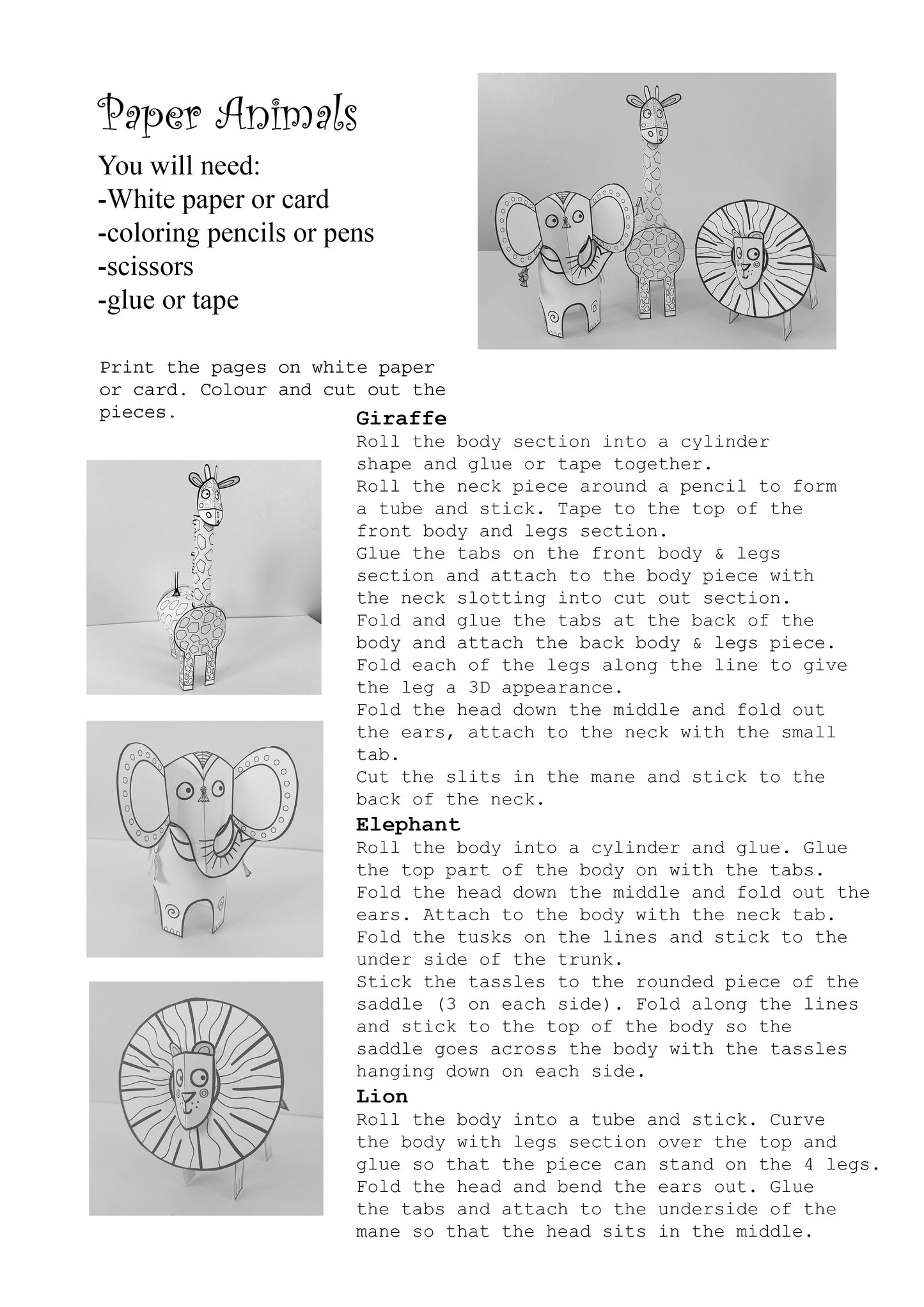 Animals Paper Craft - Instant download!